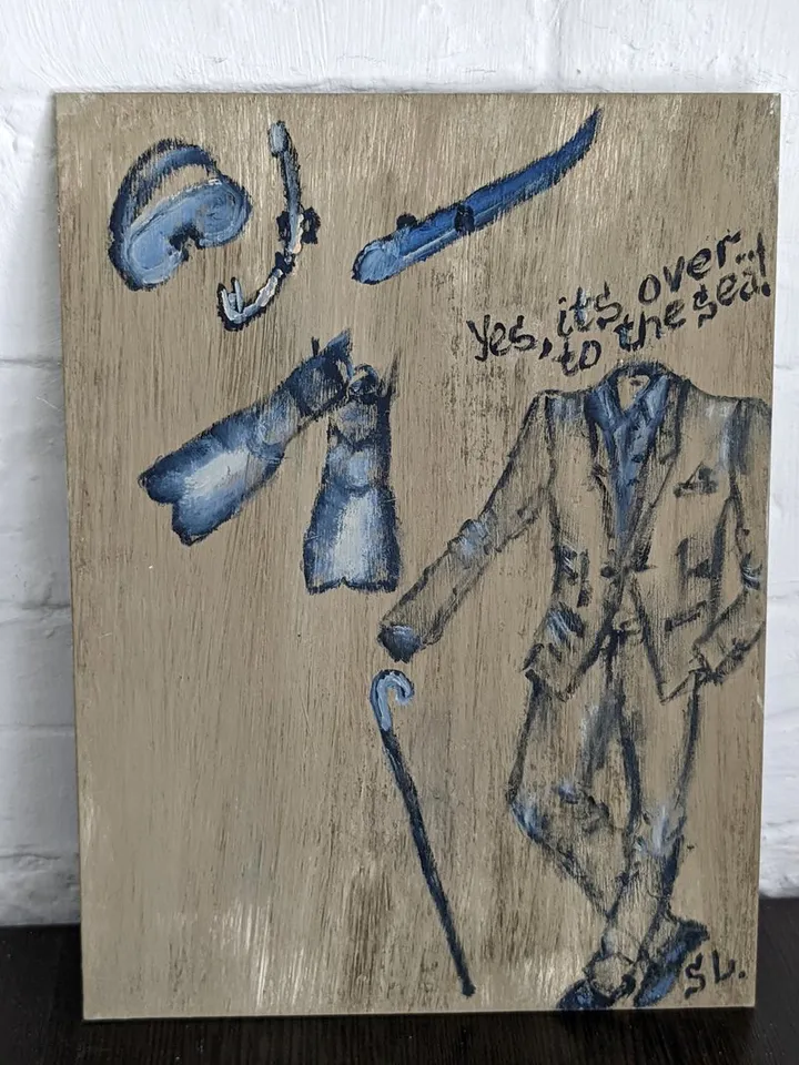 Oil Painting "Man with Diving Equipment" Original Art 10x7" Cardboard