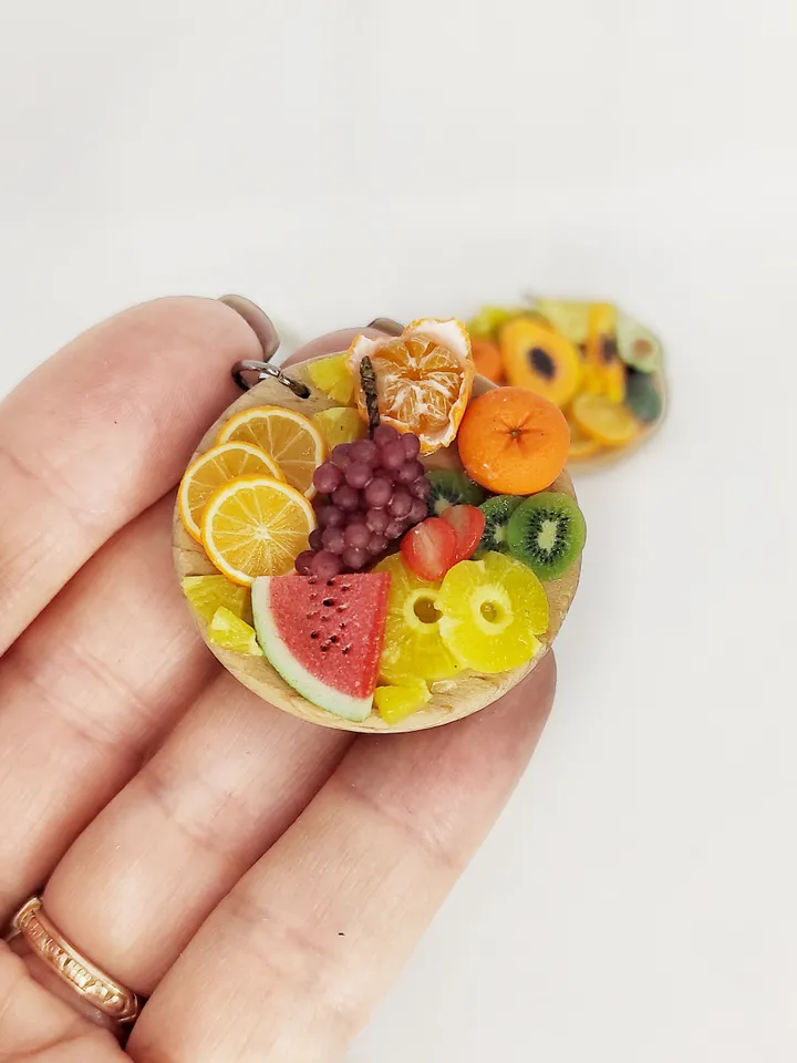 Keychain with decor, accessory with fruit decor, gift for him, gift for her, gift idea, exclusive keyrings with decor