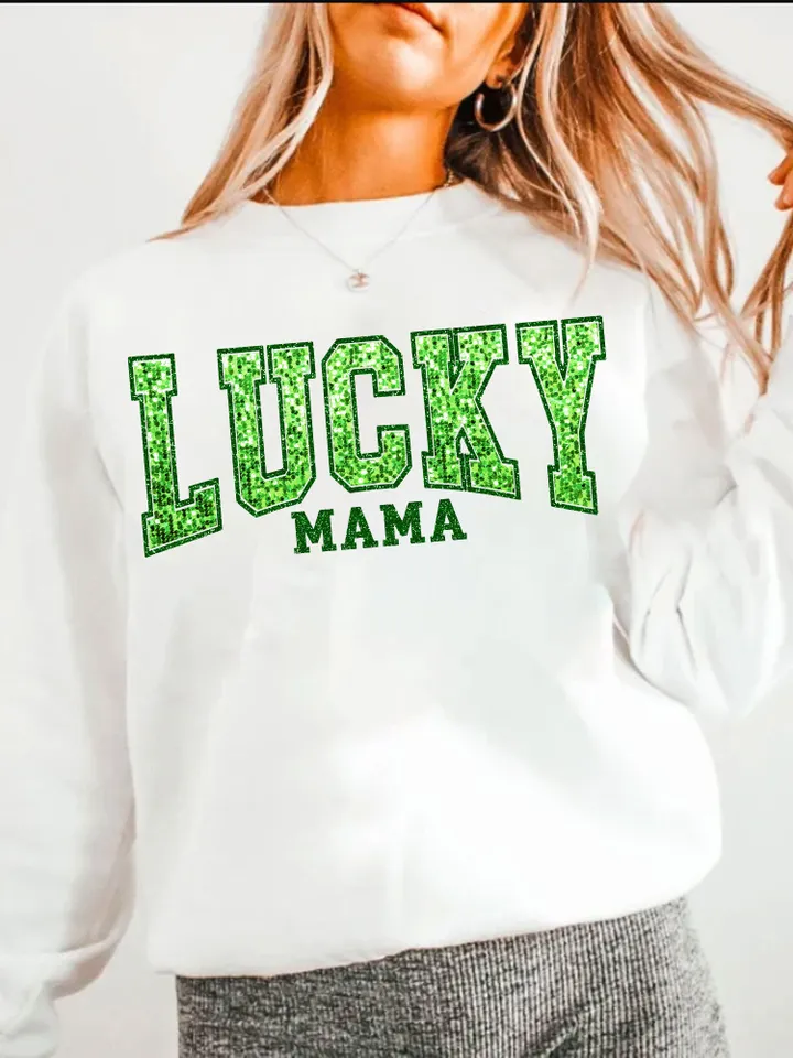 Sequin Lucky Mama Varsity PNG, St Patrick's Png, Mom Shirt, Lucky Varsity Png, St Patty's Png | Glitter Sequin | Sparkle Trendy St Patricks