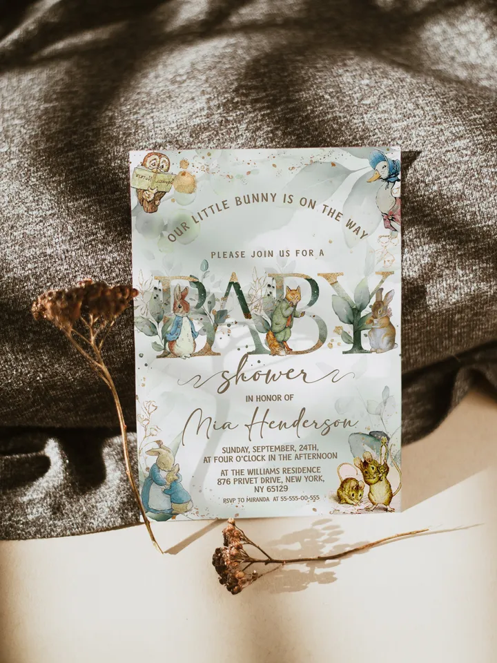 Classic Peter Rabbit Baby Shower Invitation; Neutral Baby Shower Template; Peter Rabbit Baby Shower Invite; pr4