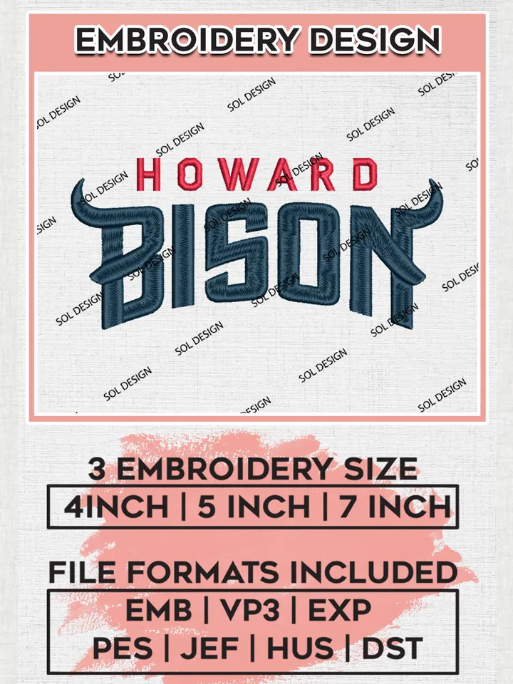 Howard Bison College Football Team Writing Logo embroidery designs, NCAA Howard Bison Logo Machine embroidery designs, NCAA Team Logo embroidery designs, NCAA Game Day Machine embroidery designs, Digital Download