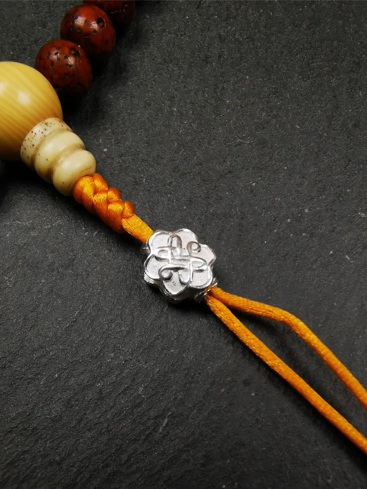 Gandhanra Handmade Tibetan Buddhist Mala Bead,Sterling Silver Lucky Knot Bead,Endless Knot Bead for Prayer Beads,Jewelry Accessories