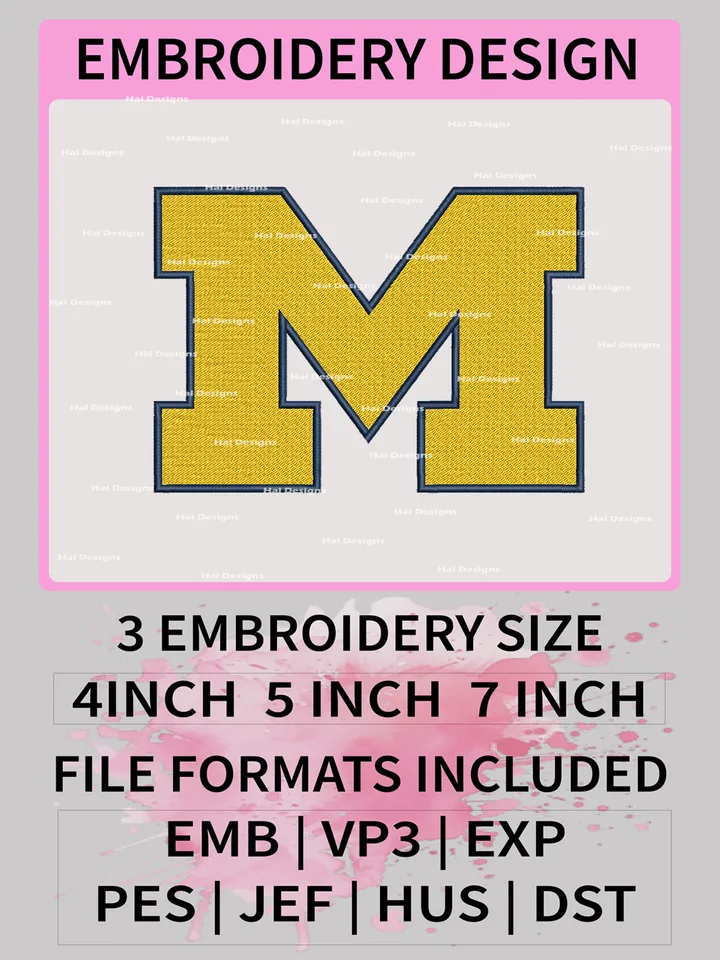 NCAA Michigan Wolverines Embroidery File, 3 Sizes, 6 Formats, NCAA Machine Embroidery Design, NCAA Logo, NCAA Teams