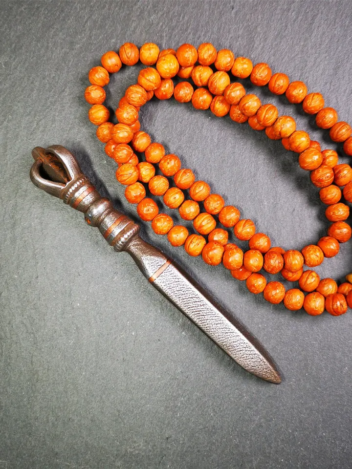 Gandhanra Handmade Tibetan Buddhist Ritual Implement - Kila -Dorje Phurba,Made of Cold Iron inlaid with Copper,5.1"