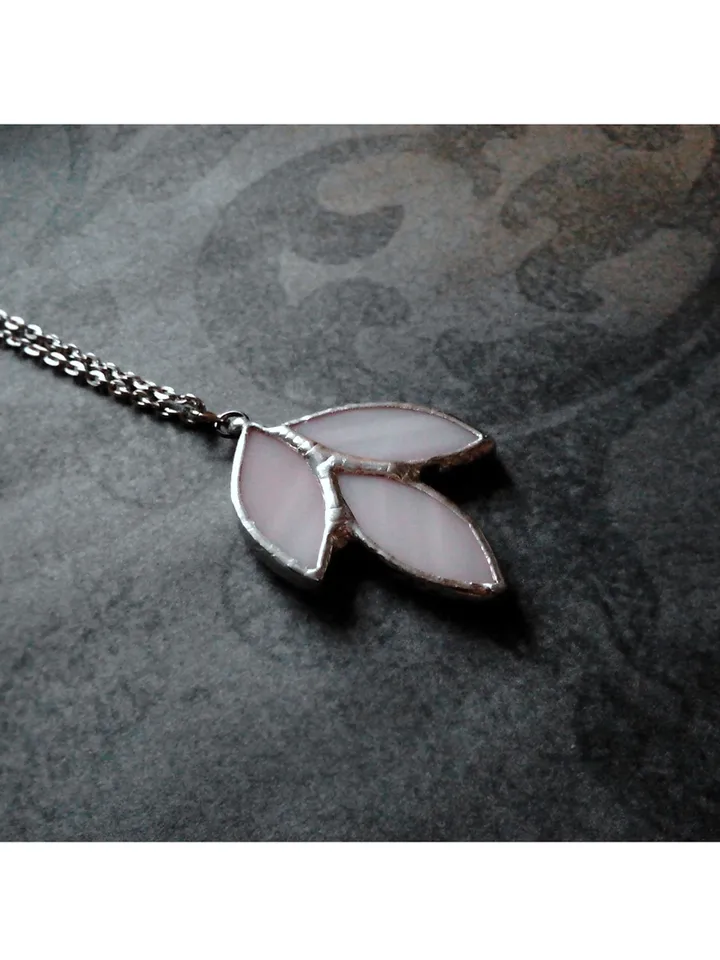 Glass spike necklace, Stained glass necklace, Leaves art deco necklace, Leaf branch pendant, Elven fairy jewelry