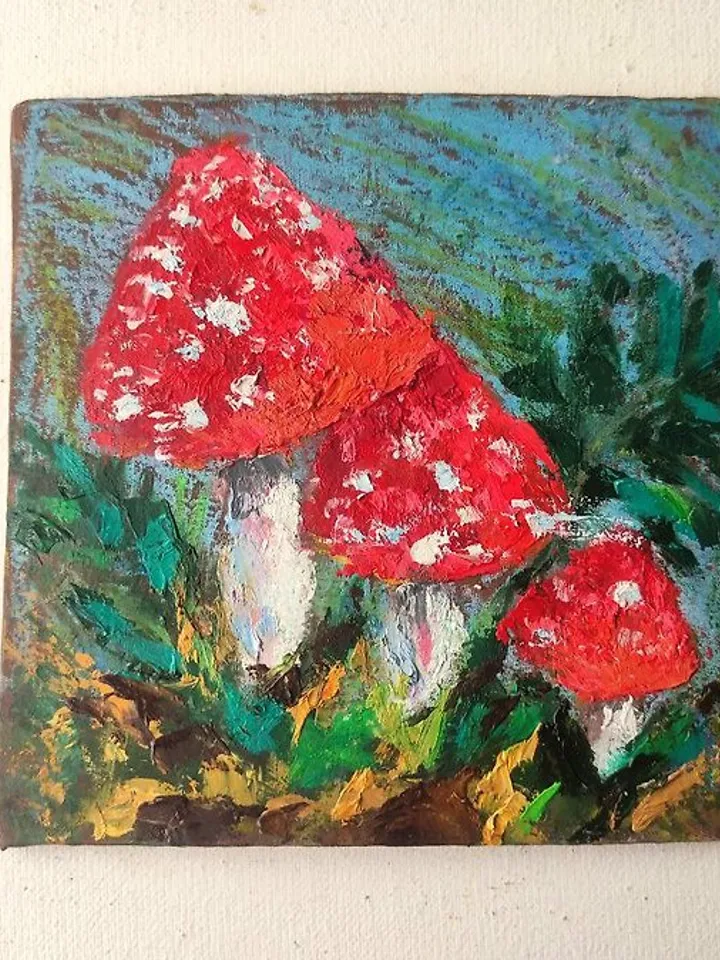 Mushrooms Oil Painting Fly Agaric Original Art Forest Mushroom Artwork