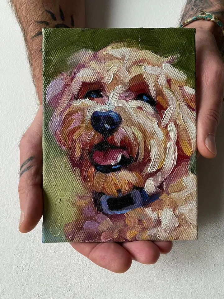 Dog oil painting original, Pet portrait artwork, Animal miniature wall art 4x6