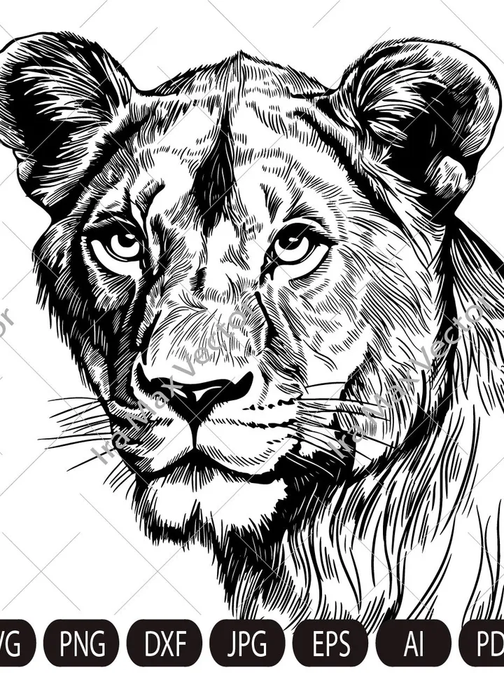 Lioness head SVG, Lion face Svg, Wild cat Svg, Lion silhouette, Lioness portrait Svg, wild Lioness Svg, Svg cut file, Lion clipart