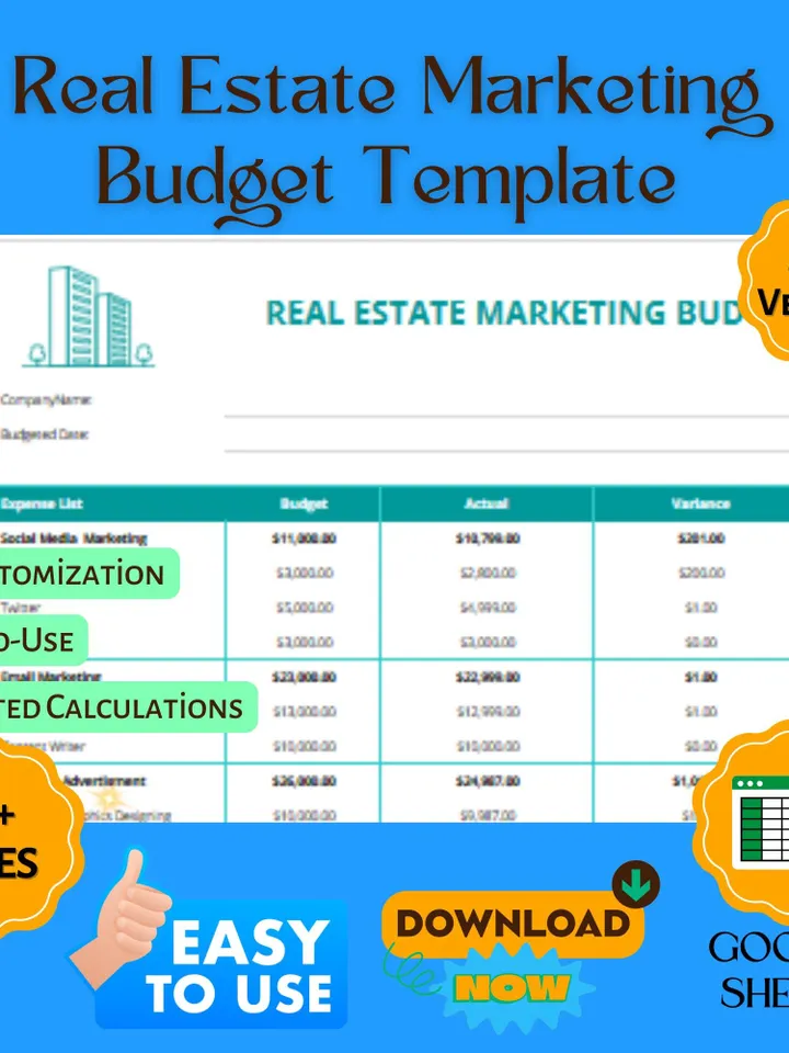 Real Estate Marketing Budget Template, Editable Google Sheets Digital Download, Property Advertising Planner, Marketing Expense Tracker