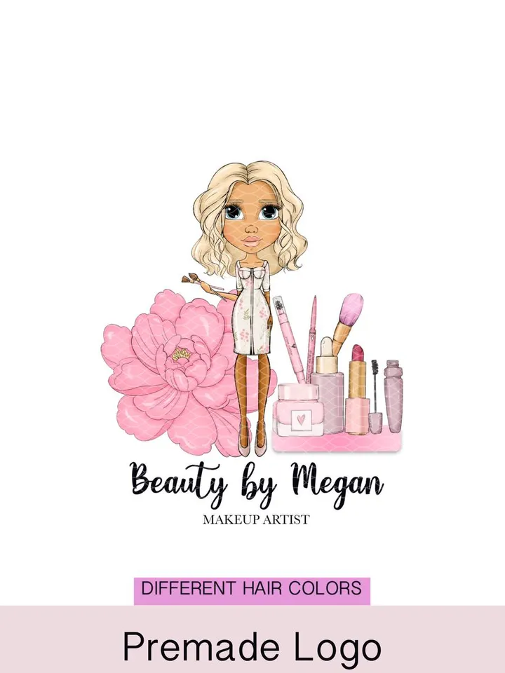 Amazing Makeup Stylist Logo, Salon Logo, Beauty Cartoon Girl Logo, Mua Logo