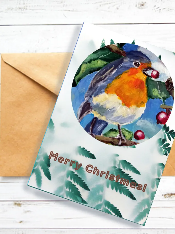 Printable Xmas Card, Winter birds Greeting card handmade, Christmas gift, Digital download