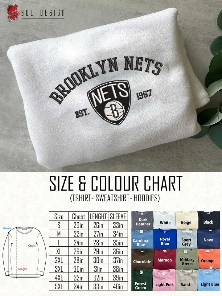 Brooklyn Nets Est 1967 Embroidered Sweatshirt, NBA Team Embroidered Sweater, NBA Brooklyn Nets Shirt, Basketball Embroidered Hoodie, Unisex Crewneck, NBA Basketball Fan Gift Tee