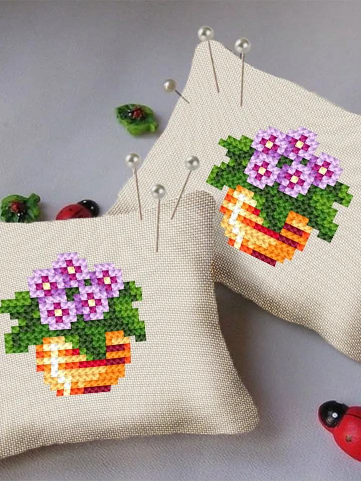Mini plant cross stitch pattern download PDF Violet flowers cross stitch chart, Quick beginner stitch, Tiny embroidery Plant lover gift #P26