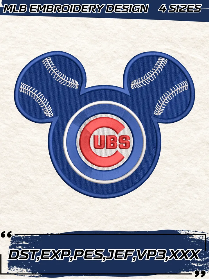 Chicago Cubs Baseball Mickey Mouse Embroidery Design,MLB Embroidery Design,Machine Embroidery Design File,4 Sizes, Digital Download