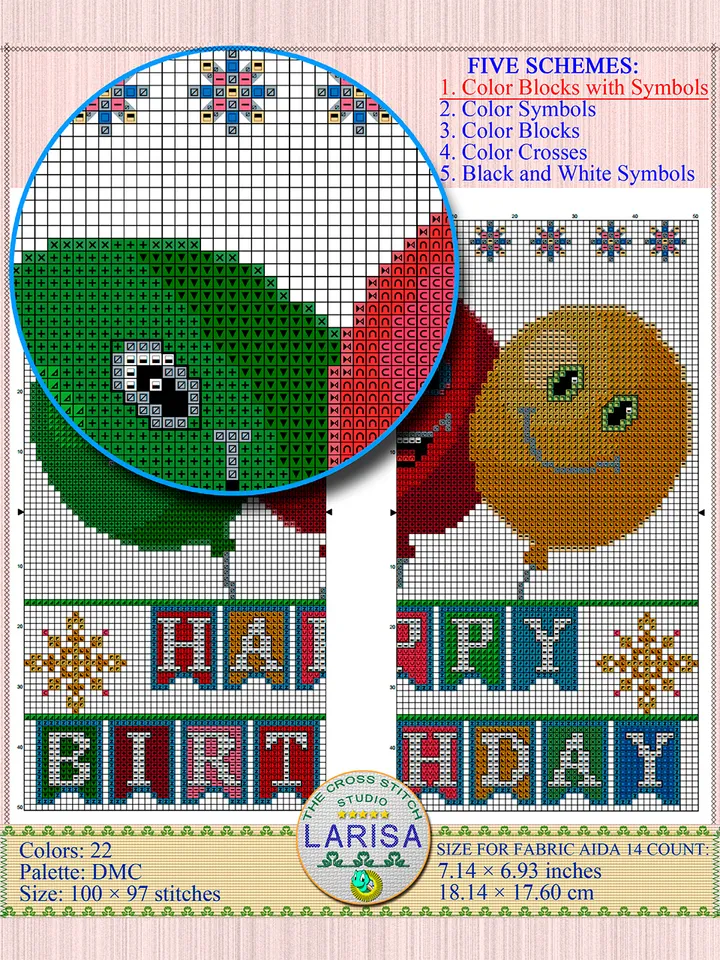 Happy Birthday Cross Stitch Pattern | Funny Birthday Balloon