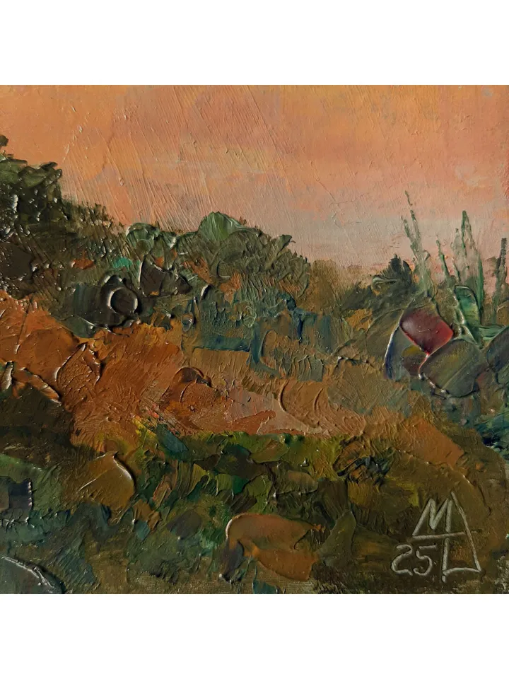 Red Sunset over River Painting 8x12" ORIGINAL PAINTING Summer Evening Landscape Impressionist Signed by artist Marina Chuchko