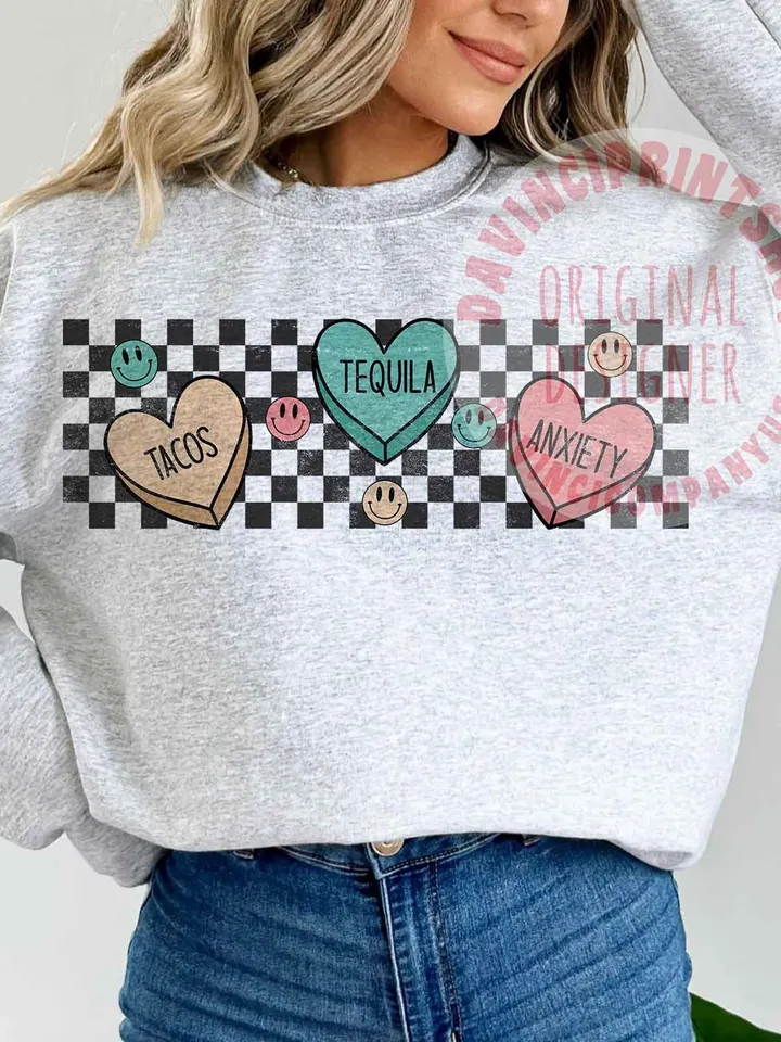 Tacos Tequila Anxiety, Valentines Sublimation, Anti Valentines png, Happy Face png, Valentines png, Sublimation Design, Digital Download