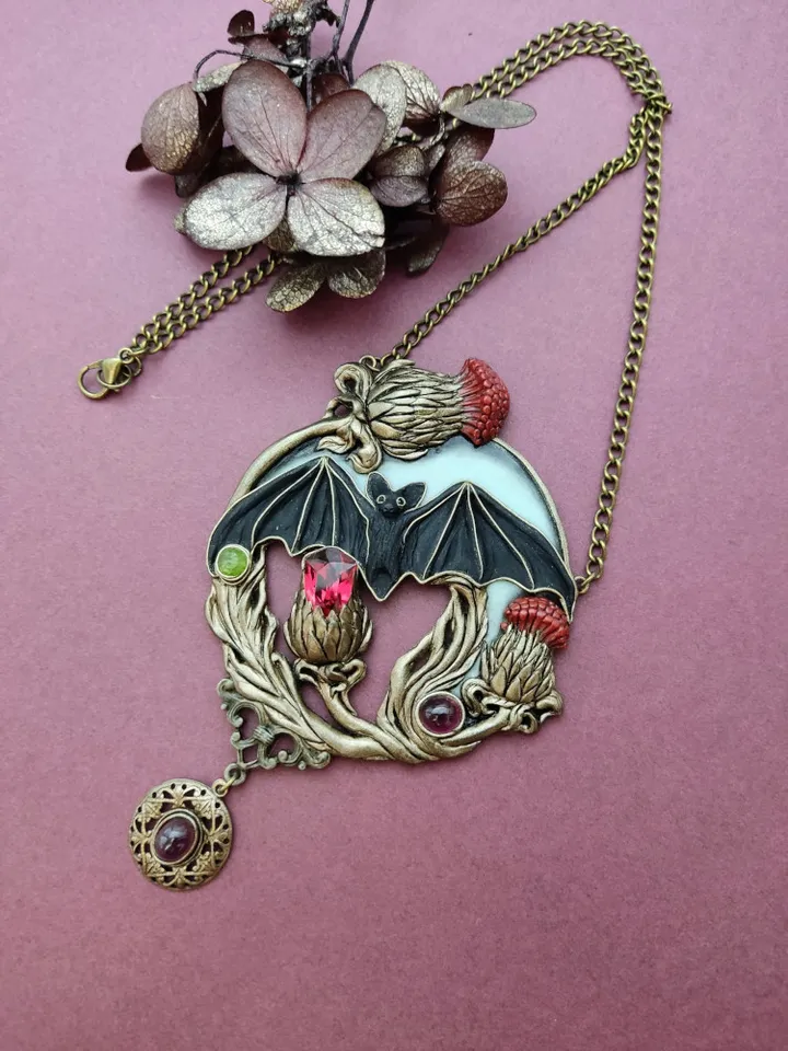 Thistle necklace, Scottish Thistle, Victorian Thistle Jewelry, Thistle Jewelry, Bat
