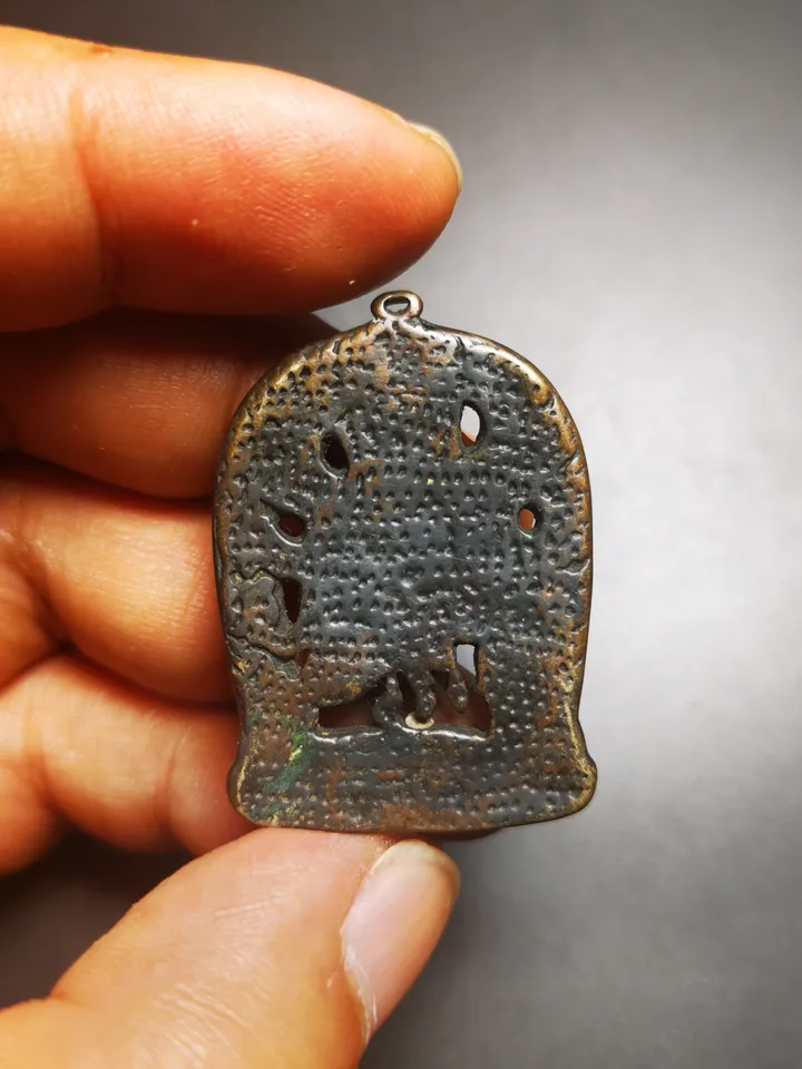 Gandhanra Antique Tibetan Thokcha Amulet Pendant,Mahakala, Buddhist Protector Deity, Made of Thunder Iron