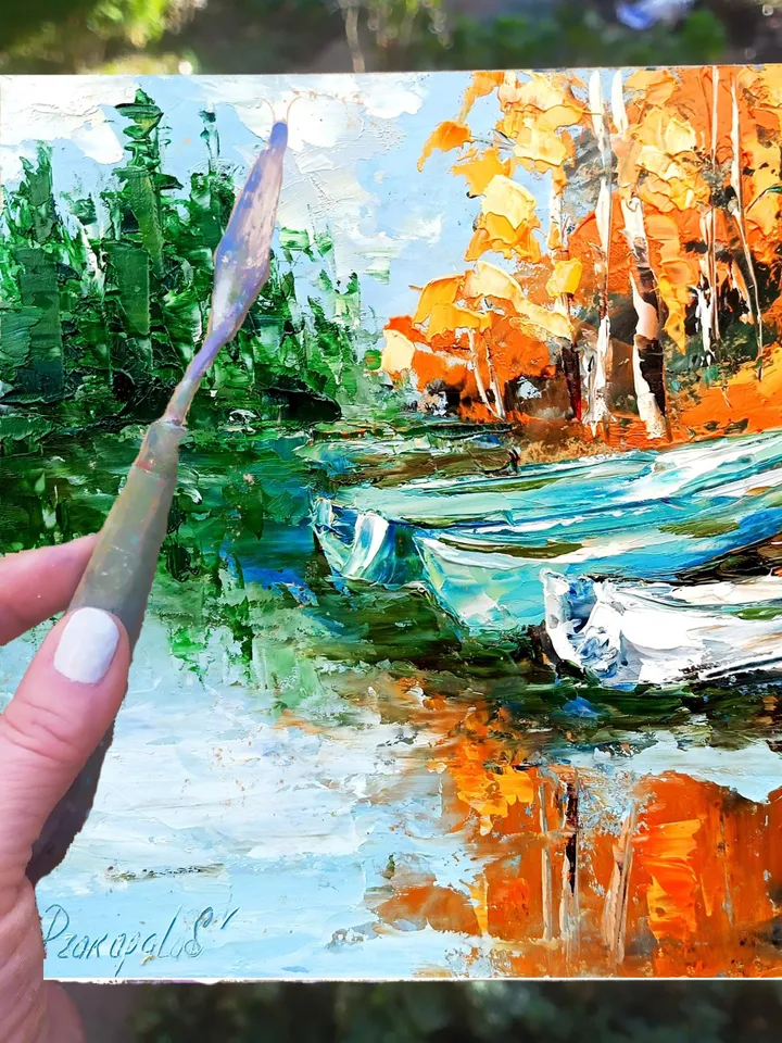 Michigan Painting Impasto Original Art boats painting National Park Wall Art boats Small Painting Original Art Gifts by ArtProkopaloSv