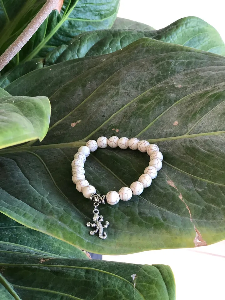 Gekkon White Beige Howlith Bracelet Women | Bali Gekko Bracelet | Handmade White Lizard Bracelet | Beads Jewerly | Handmade Jewerly Womene