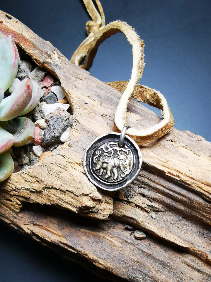 Gandhanra Handmade Tibetan Buddhist Amulet,Elephant Protective Pendant,Buddhist Amulet,Made of Sterling Silver, Gilt