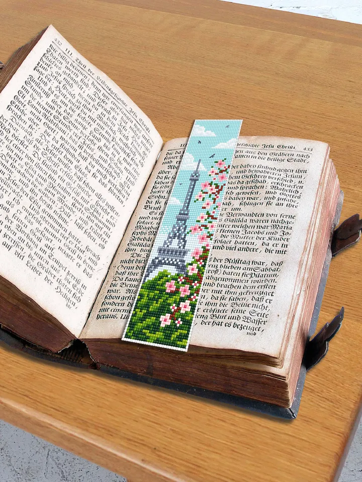 French bookmark cross stitch pattern PDF download Spring nature cross stitch chart, Bookmark pattern digital PDF, Paris Eiffel Tower #B21