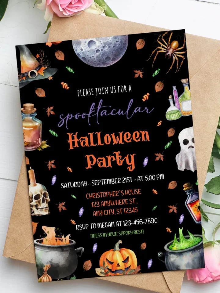 Editable Halloween Invitation, Halloween Party Invitation, Halloween Birthday Invitation, Halloween Invitation - I105