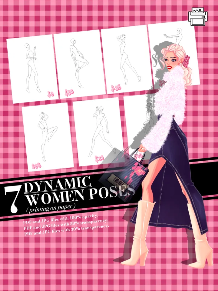 Templates, Body poses of female figure, set "Dynamic"