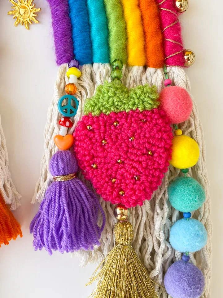 Macrame rainbow wall hanging, Evil eye and hamsa hand, Hippie room decor, Housewarming gift, Dorm room decoration
