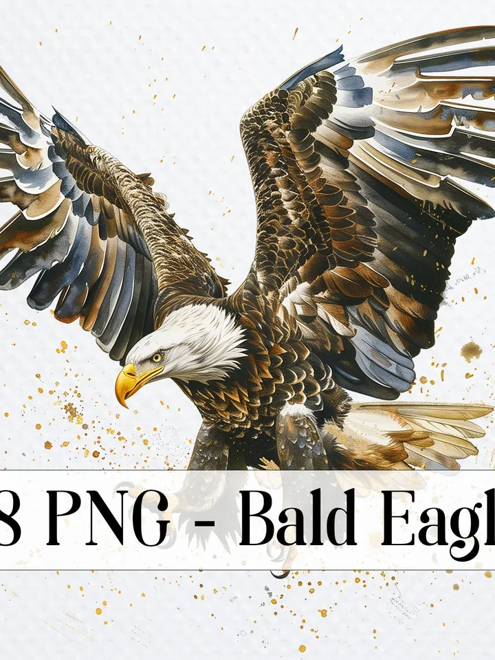 18 Eagle PNG Bundle, Watercolor Bald Eagle clipart, Printable Eagle clip art for sublimation, Digital download, Paper craft, junk journals