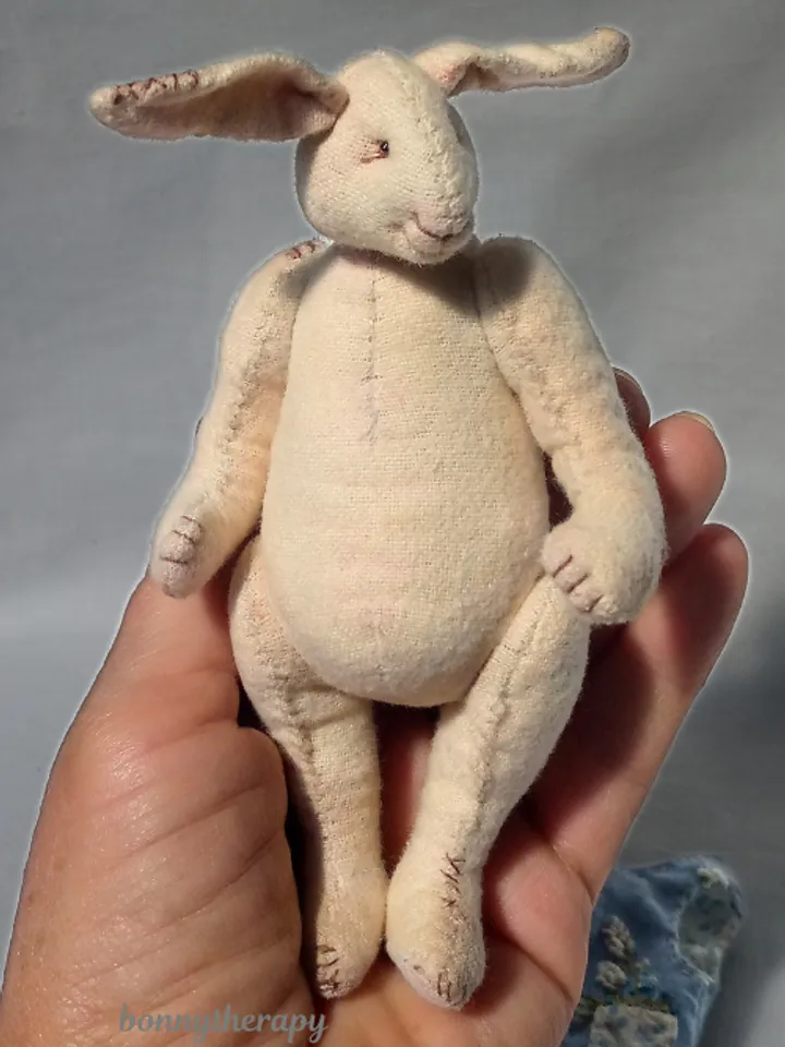 Textile bunny toy 5 inches height.