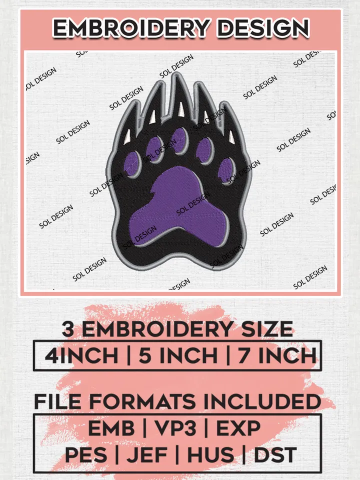 NCAA Central Arkansas Bears Team Footprint Mascot Logo embroidery designs, NCAA Central Arkansas Bears Logo Machine embroidery designs, NCAA Team Logo embroidery designs, NCAA Game Day Machine embroidery designs, Digital Download