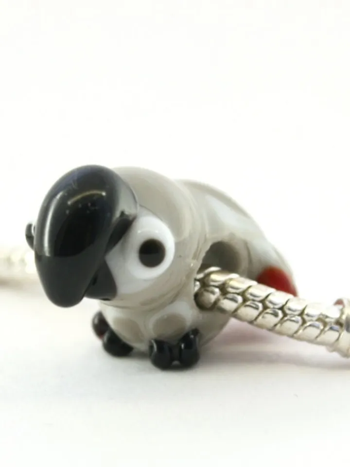 African grey parrot charm Parrot dread beads Parrot bead Parrot bracelet Glass parrot BHB big hole bead Lampwork parrot jewelry