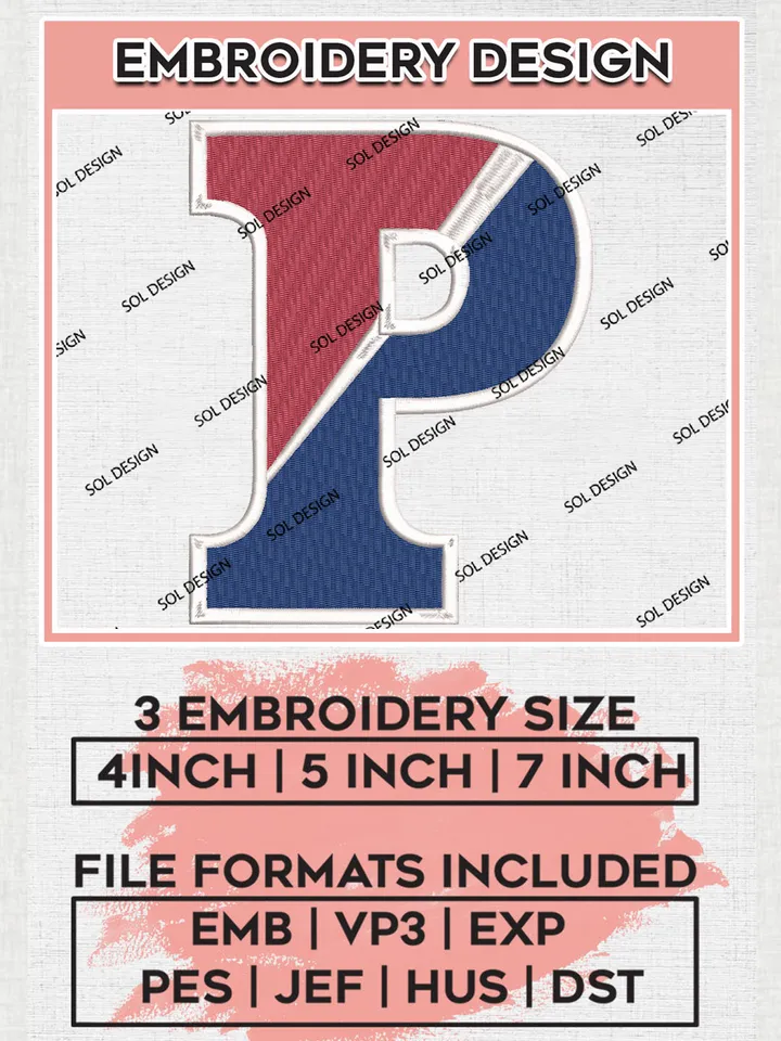 NCAA Pennsylvania Quakers College Team Letter Logo Embroidery Design Files, NCAA Pennsylvania Quakers Machine Embroidery, NCAA Teams, Game Day, 3 sizes, NCAA Machine embroidery designs, Digital Download