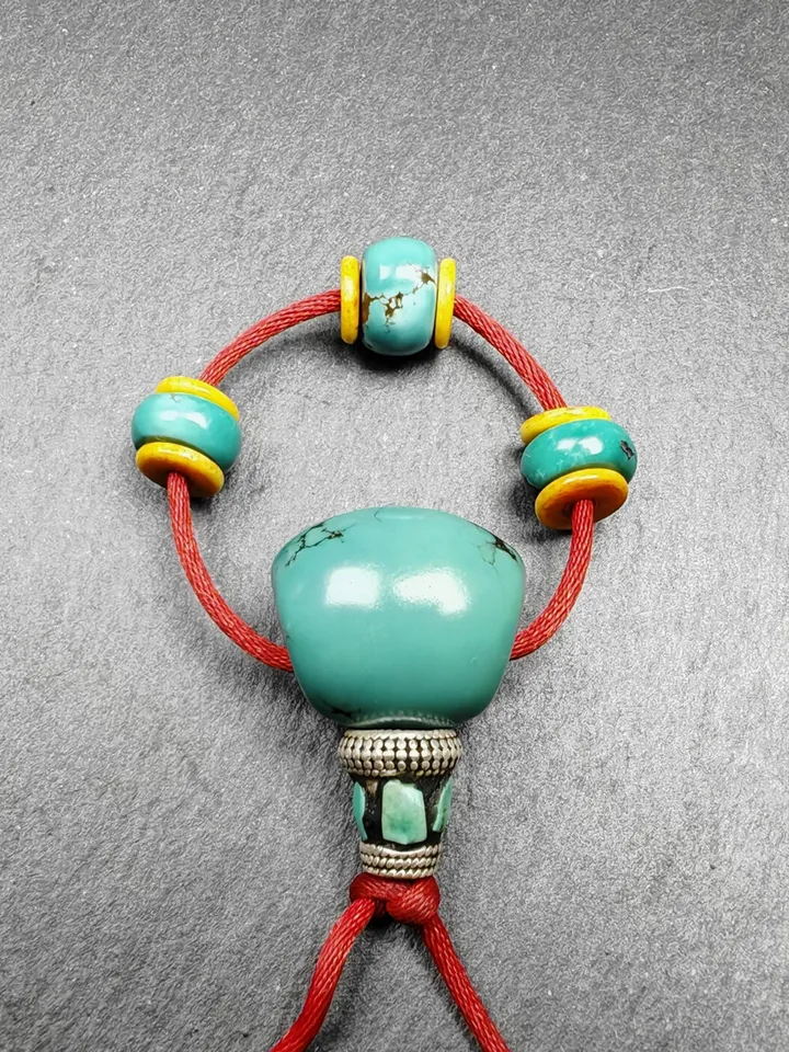 Authentic Tibetan Turquoise Guru Bead + Spacer Beads Set,High Level Mala Beads,Connector Bead for Prayer Bead Accessories