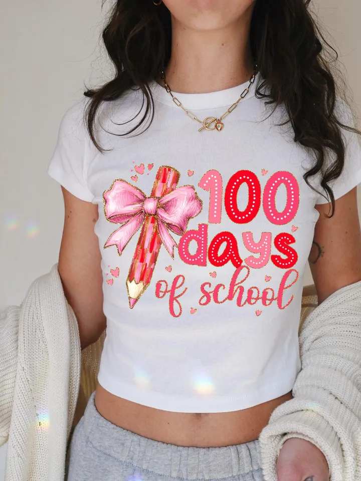 Happy 100 Days Of School Png, Coquette Bow 100 Days Png, Kids 100 Days Brighter Png, 100 Days Coquette Pencil, Teacher Png