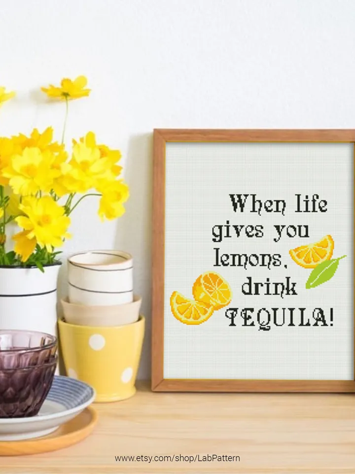 When Life gives Lemons drink Tequila Cross stitch pattern | Embroidery Pattern | Instant Download | Embroidery Designs