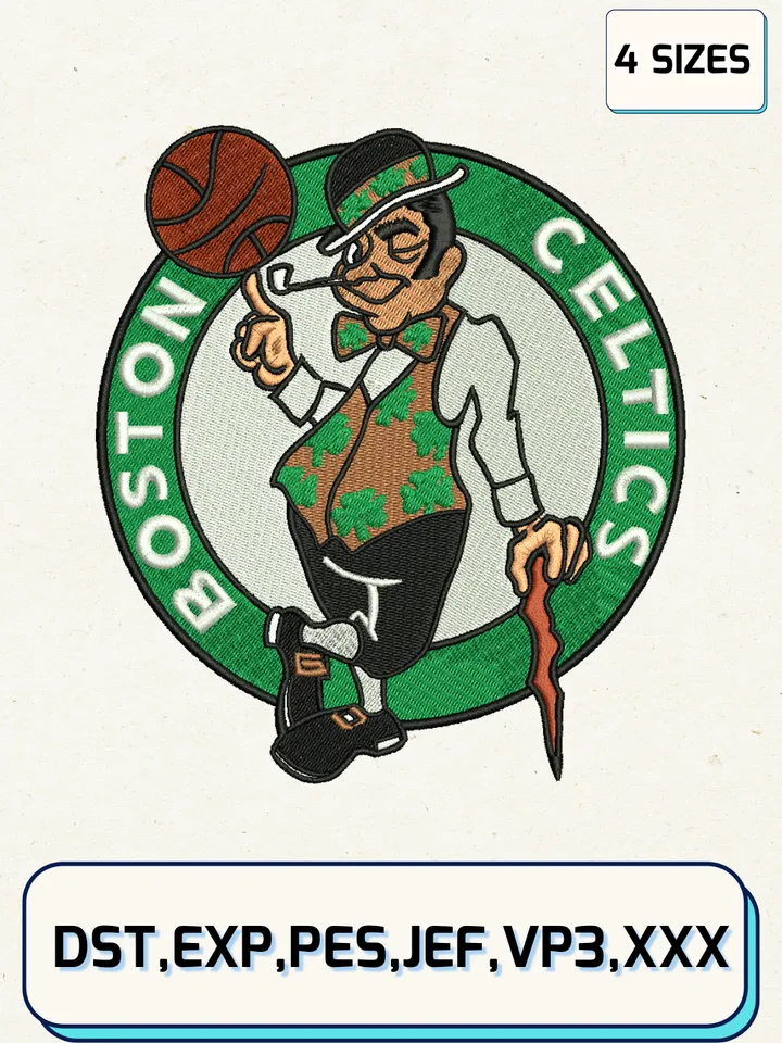 Boston Celtics Embroidery Design Files,NBA Logos Embroidery Designs,Machine Embroidery Files,4 Sizes