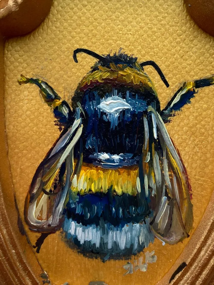 Framed Bumblebee Oil Painting Original Entomology Art Bee Painting Victorian