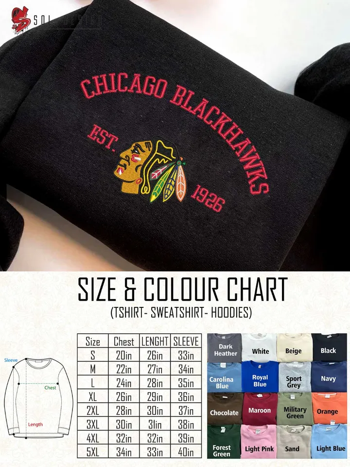 Chicago Blackhawks Est 1926 Embroidered Sweatshirt, NHL Team Embroidered Sweater, NHL Chicago Blackhawks Shirt, Hockey Team Embroidered Hoodie, Unisex Crewneck, NHL Hockey Team Fan Gift Tee