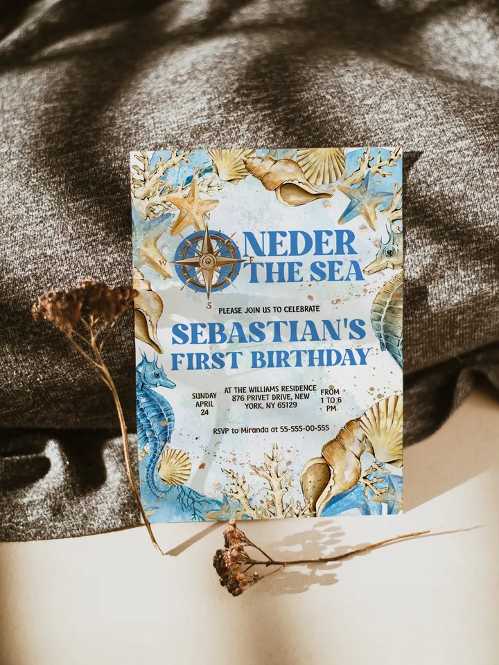 Editable ONEder the Sea First Birthday Invitation; Under the Sea Party; Ocean Party Birthday Template Instant Download; SE1