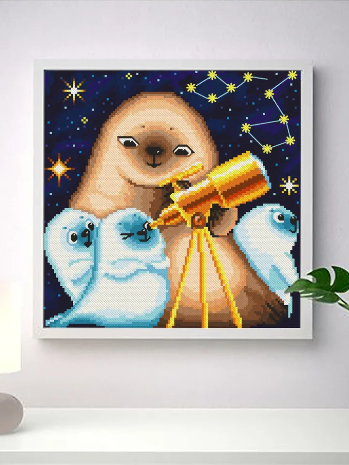 Cute animals cross stitch pattern download PDF Funny seals cross stitch chart, Space embroidery PDF Zodiac cross stitch Baby room decor #K12