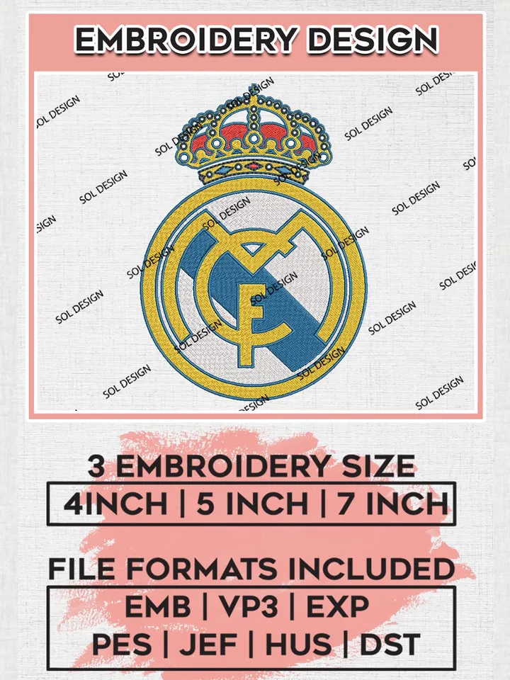 Real Madrid Logo Embroidery Design, La Liga Embroidery files, La Liga Real Madrid Teams, Football, Digital Download