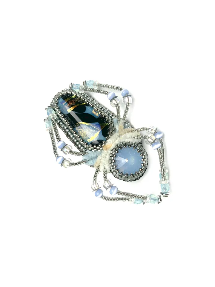 Light blue spider brooch, Beaded insect brooch
