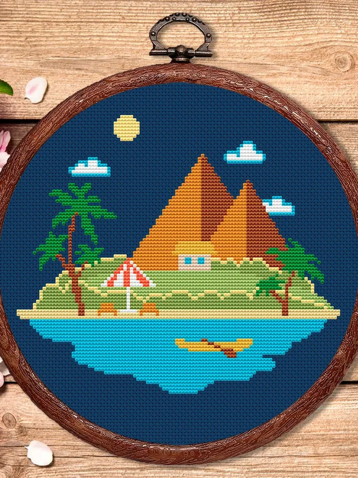Mountain Landscape Cross Stitch Pattern, Island Cross Stitch, Embroidery Travel, Travel Cross Stitch Pattern, Modern Cross Stitch #trl004