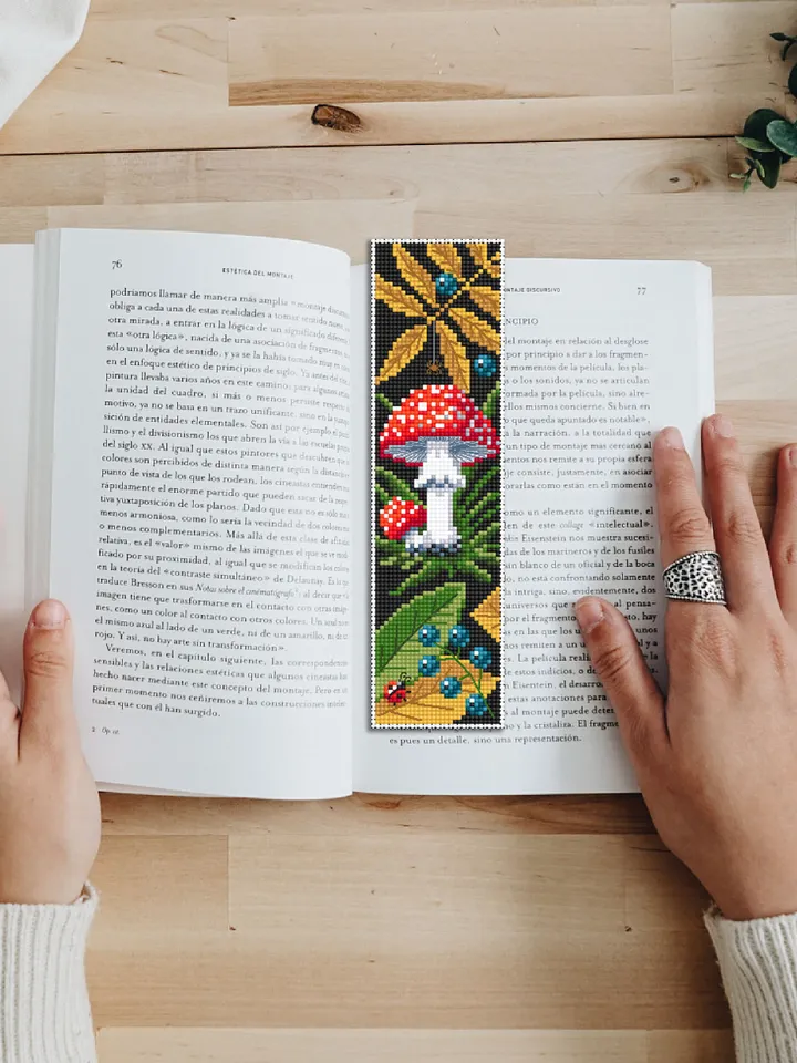 Mushroom bookmark cross stitch pattern PDF download Amanita mushroom cross stitch chart, Digital bookmark pattern PDF, Fall embroidery #B163