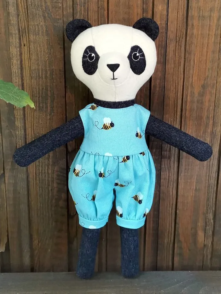 Panda soft toy, handmade plush doll, wool Chinese panda, textile stuffed toy