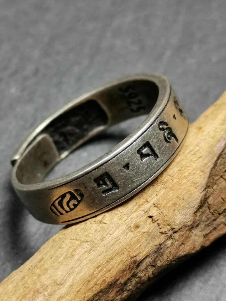 Gandhanra Unique Handcrafted Tibetan Silver Ring | Mantra of Drashi Lhamo| Adjustable Size | Protection Jewelry