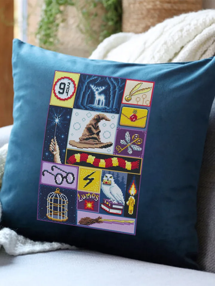 Wizard sampler cross stitch pattern PDF download Wizard school cross stitch chart, Magic pattern digital PDF, Wizard hat, Letter owl #O13